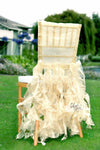 Arcadia Designs Sheer White Ruffled Bridal Chair Cover Light Gold