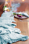 ice blue Cheesecloth wrinkled cotton sheer Gauze Table Runner for event home decoration by Arcadia Designs LLC