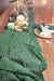 boho dark green Cheesecloth wrinkled cotton sheer Gauze Table Runner for event home decoration by Arcadia Designs LLC