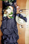 midnight dark grey Cheesecloth wrinkled cotton sheer Gauze Table Runner for event home decoration by Arcadia Designs LLC