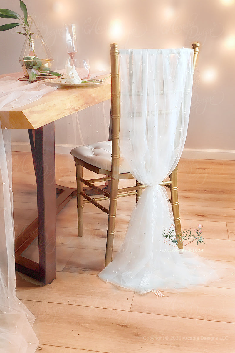 Tulle and Pearl Runners, Pearl and Tulle Table Decor, Table