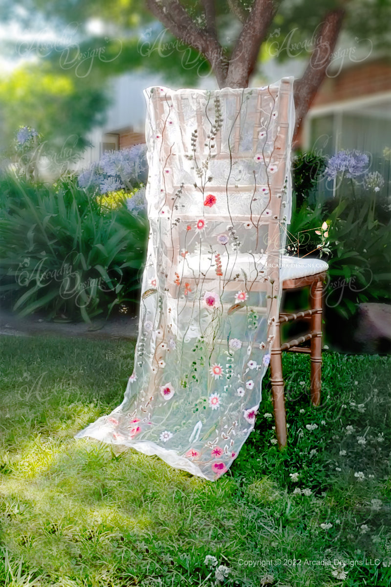 Floral embroidered Tulle Chair cover