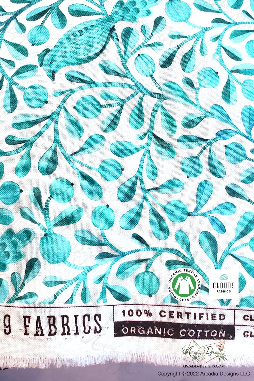 Cloud 9, Birds & Branches by Kirsten Sevig GOTS certified Organic Cotton Quilting Weight fabric by yard Arcadia Designs LLC
