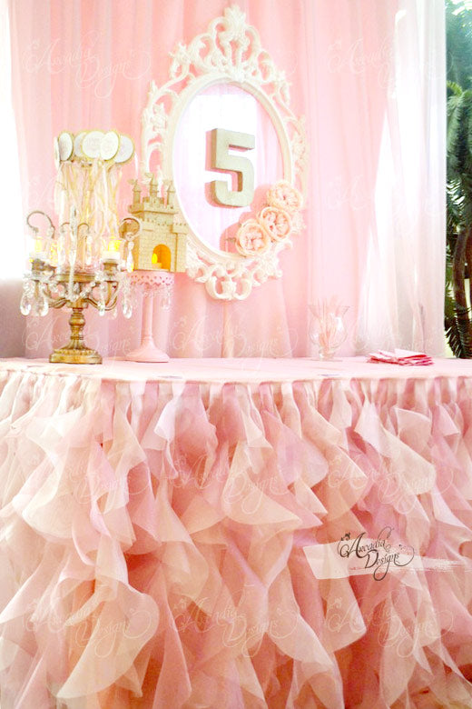 arcadia designs Pinkalicious Princess Pink Curly Tutu Cake Table Skirt