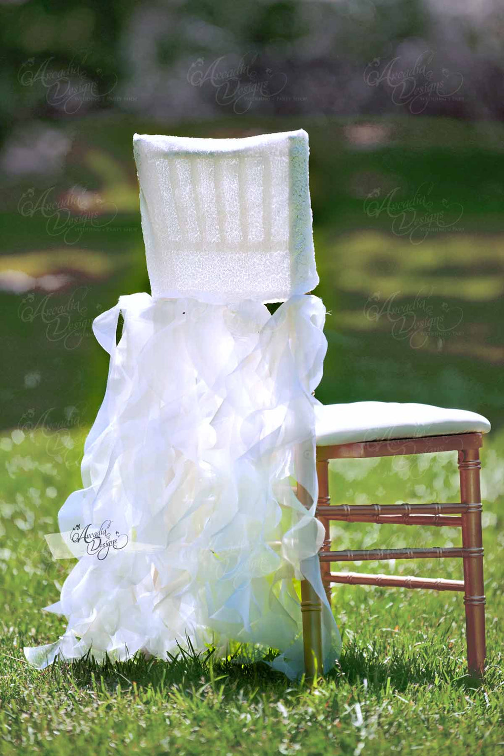 Arcadia Designs Shimmer White Curly Willow Sequin Chair Cover