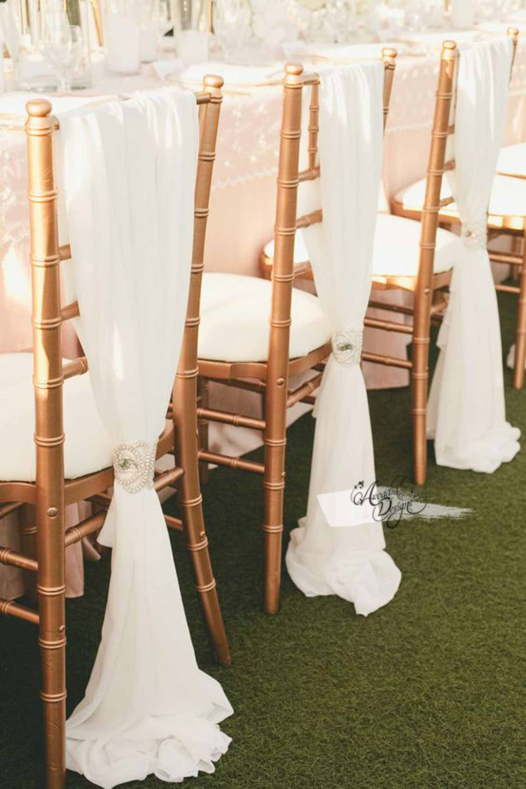 Arcadia Designs Chiffon White Puddling Floor Drape Chair Sash Ivory
