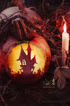 haunted house Halloween theme pumpkin lantern carving pattern stencil by arcadia designs