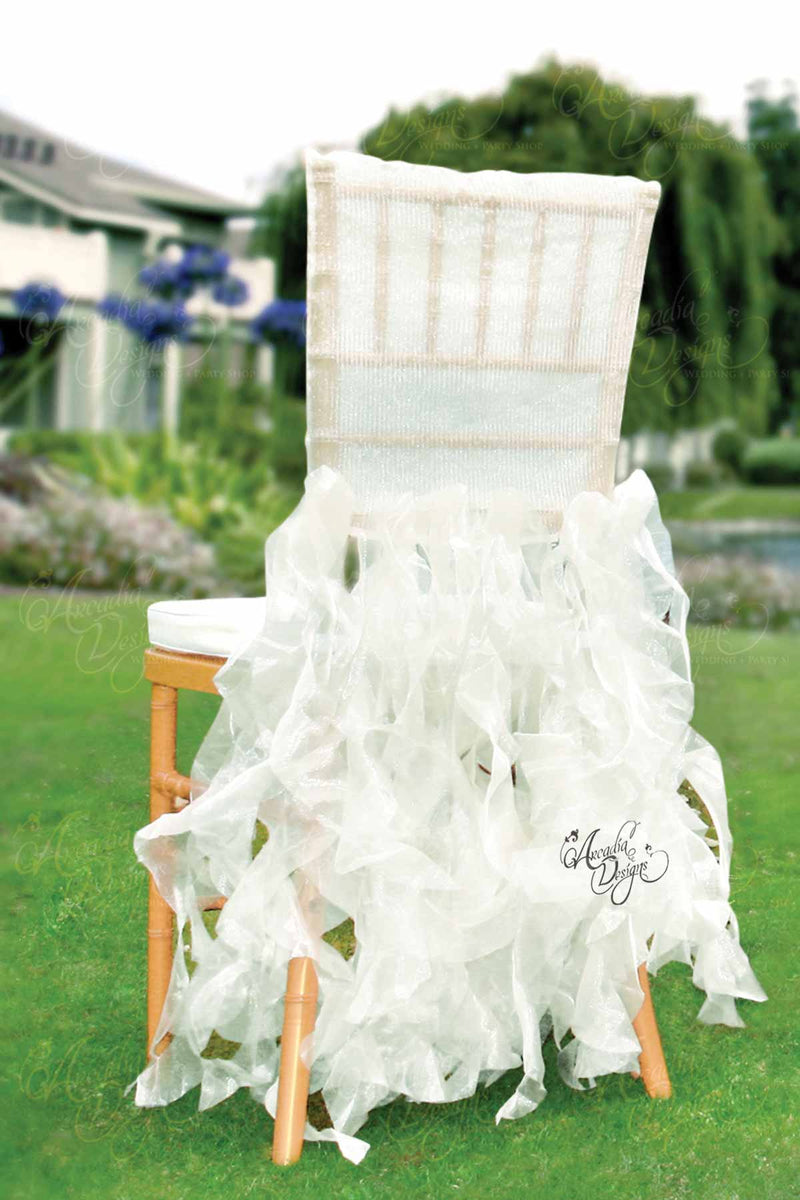 Arcadia Designs Sheer Pink Ruffled Bridal Chair Cover White
