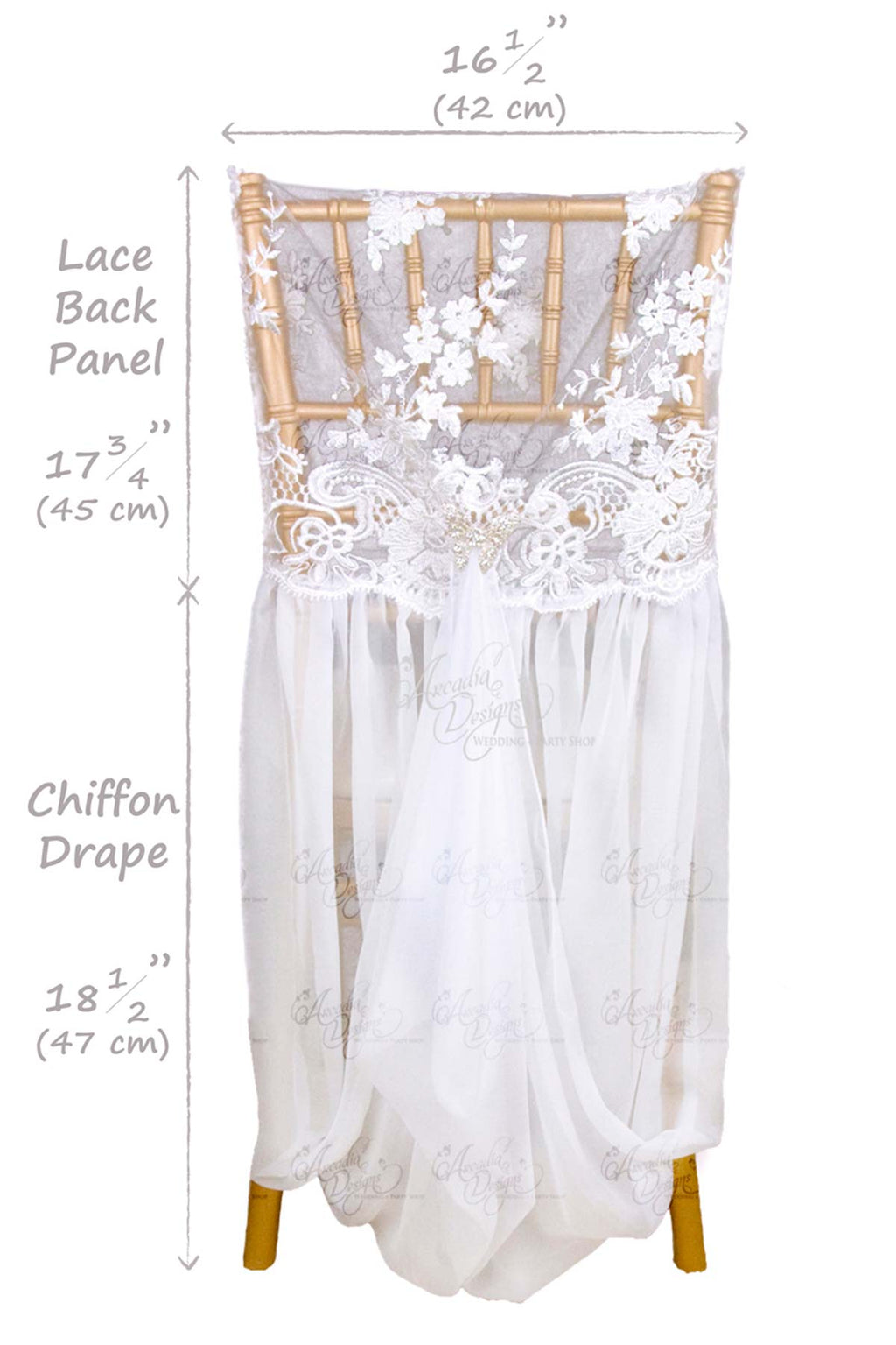 Arcadia Designs Lace Chair Cover with Chiffon Drape Chiavari Chair Folding Chair