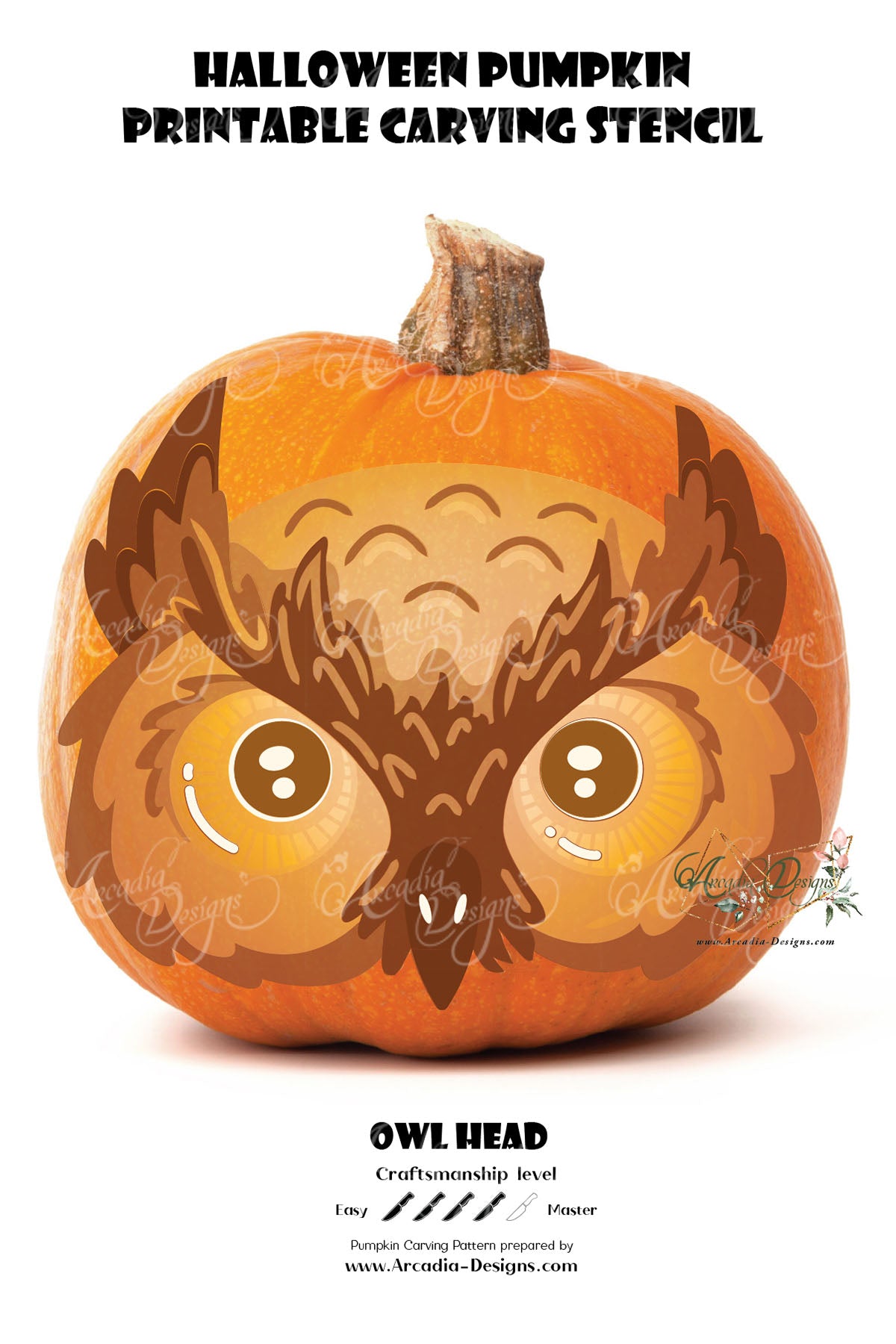 Owl head Printable Halloween Pumpkin Carving Pattern Stencil – Arcadia Designs owl-head-printable-halloween-pumpkin-carving-pattern-stencil-arcadia-designs