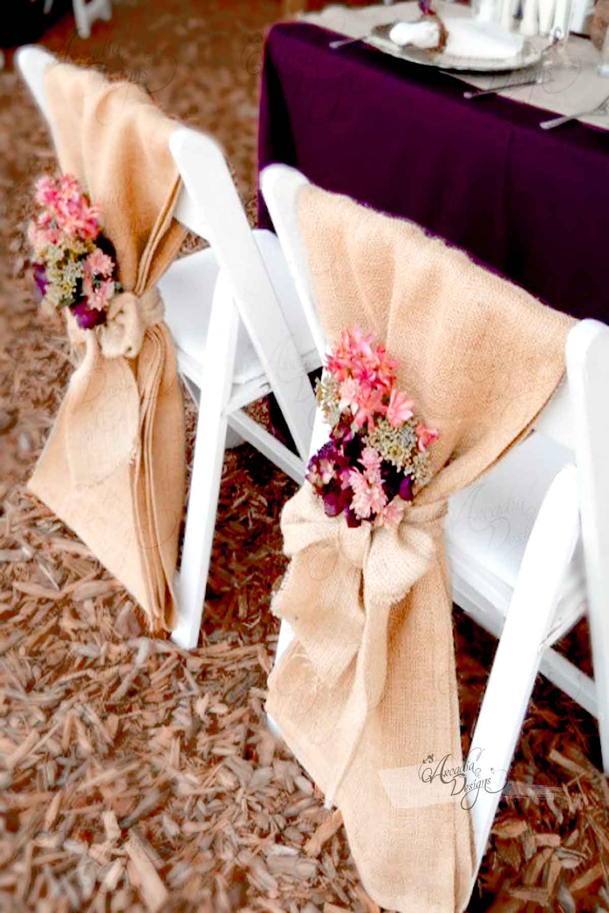 Natural Jute Burlap Chair Sash Bow - 100% Jute, Beige, 6x108 Inches, Made In USA