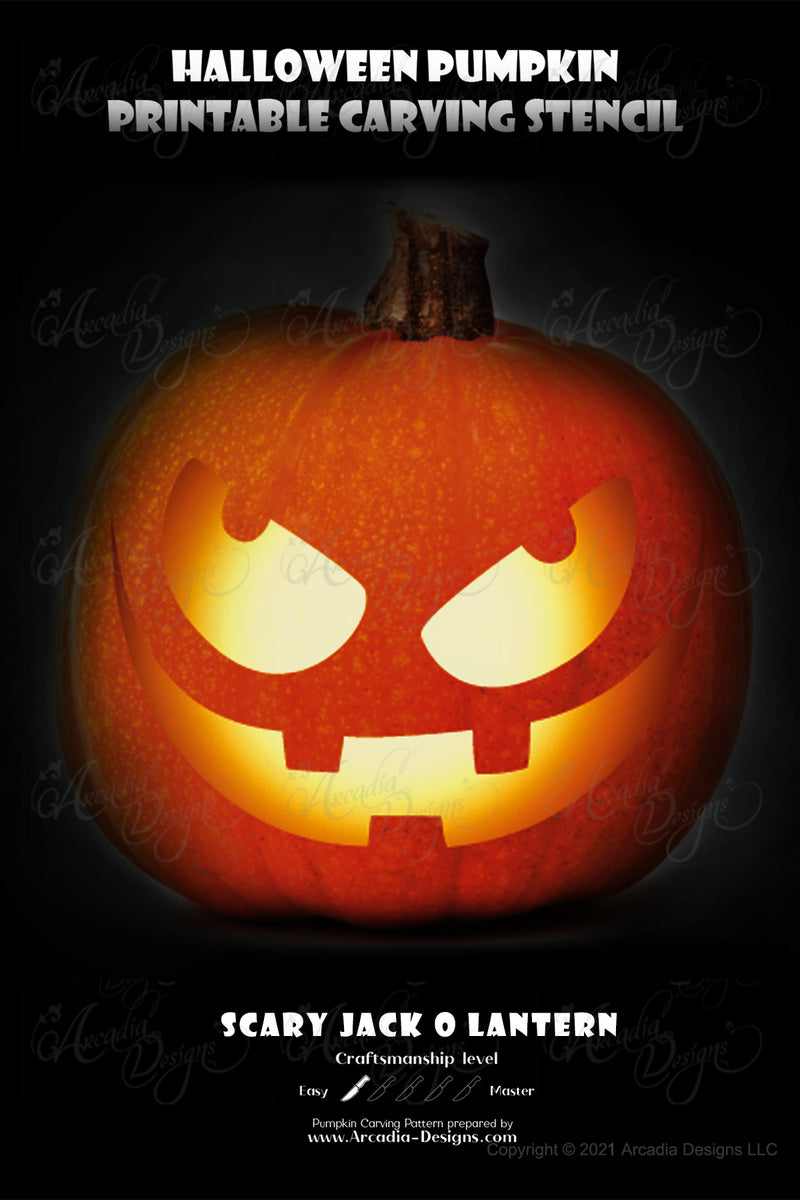 Arcadia Designs Halloween Scary Jack O Lantern Face Pumpkin Carving Pattern
