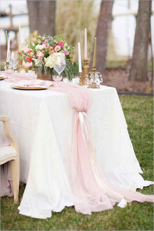 Arcadia Designs Silk Blush Pink Chiffon Table Runner Romantic Decor