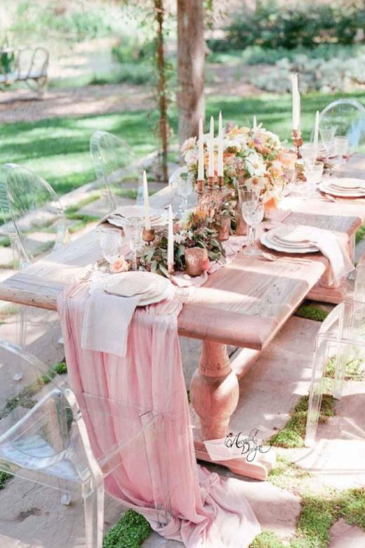 Arcadia Designs Flowy Chiffon Light Pink Table Runner Bridal Decor