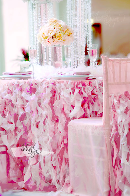 arcadia designs Pink Curly Sashes Ruffled Table Skirt