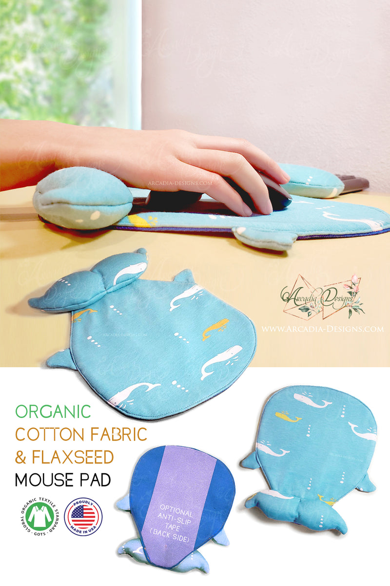 Blue whale Organic Cotton & Flaxseed Mouse Pad hand made in USA exclusive by Arcadia Designs