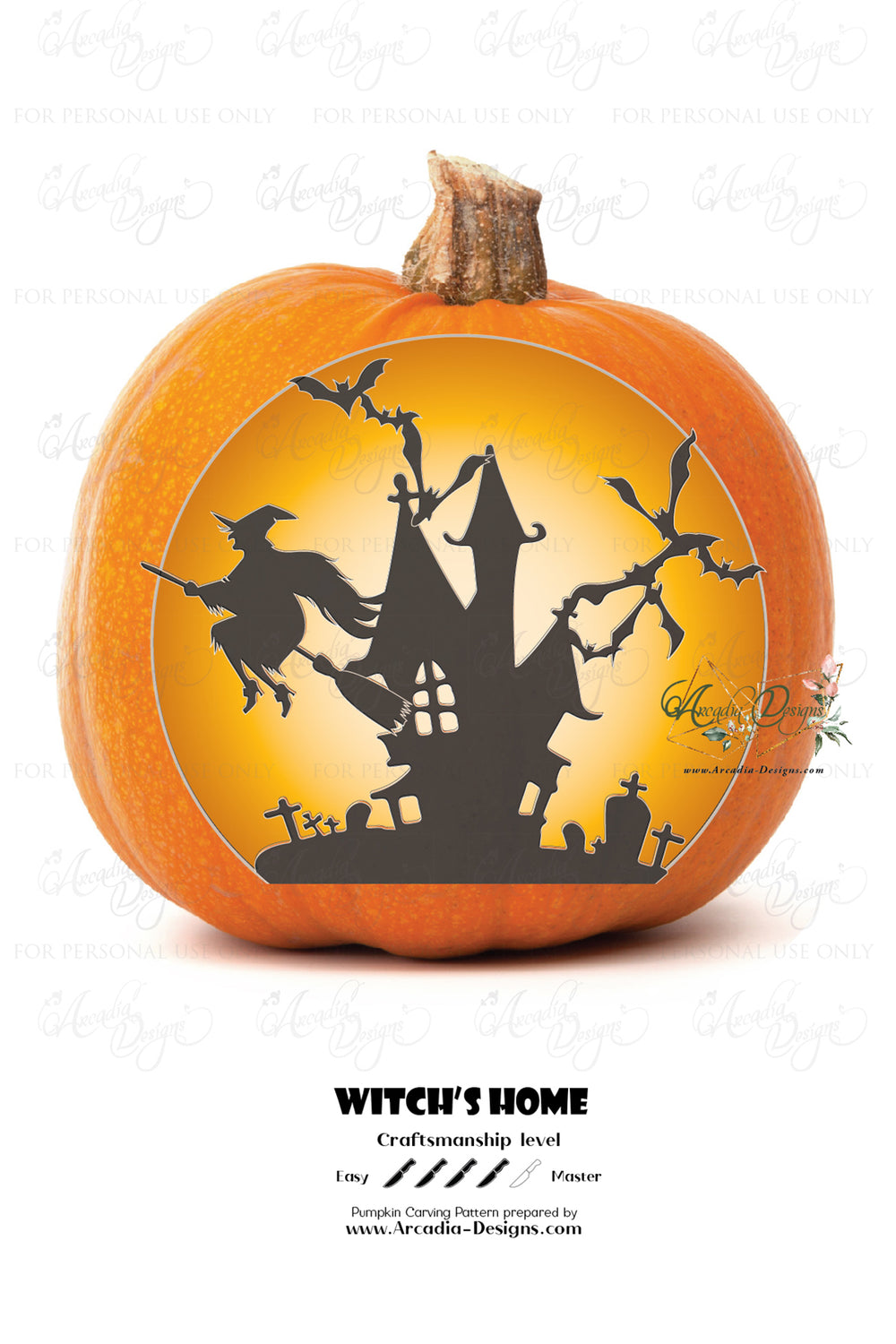 Halloween Witch & Haunted house pumpkin carving printable stencil – Arcadia Designs Halloween Witch & Haunted house pumpkin carving printable stencil – Arcadia Designs