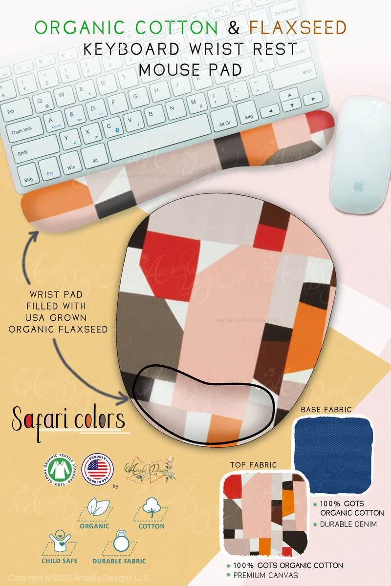 red blush brown safari color Organic Cotton & Flaxseed Keyboard rest and Mouse Pad hand made in USA exclusive by Arcadia Designs
