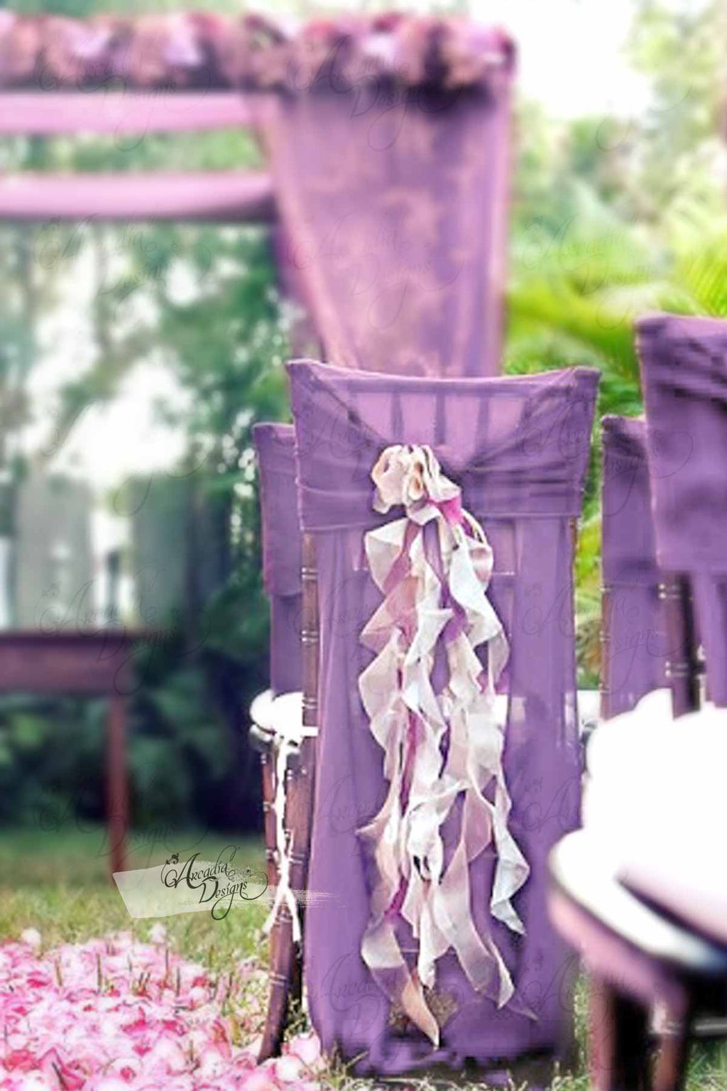 Arcadia Designs Lavender Purple Ruffled Chiffon Chair Cover with Curly Sash