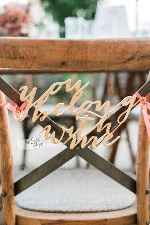 Arcadia Designs You Belong With Me Hand Wood Bridal Chair Sign Natural Wood