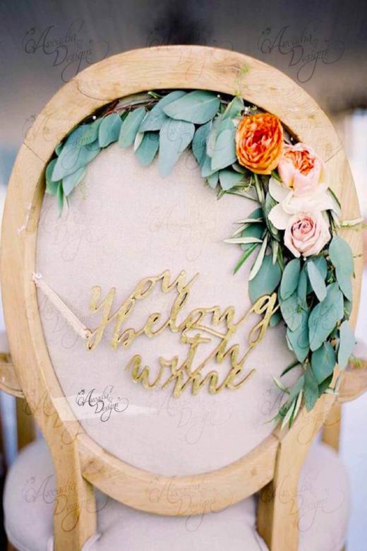 Arcadia Designs You Belong With Me Hand Wood Bridal Chair Sign Hand Painted Gold